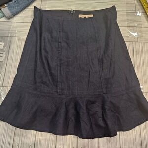 Rebecca Taylor Skirt Womens 4 Blue Pleated Brocade Navy